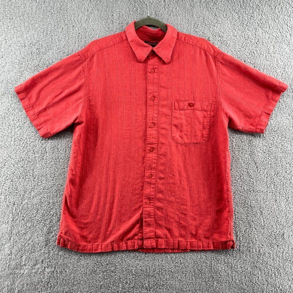 Marc Edwards Shirt Men's Size XL Linen Blend Red Orange Short Sleeve Button Up
